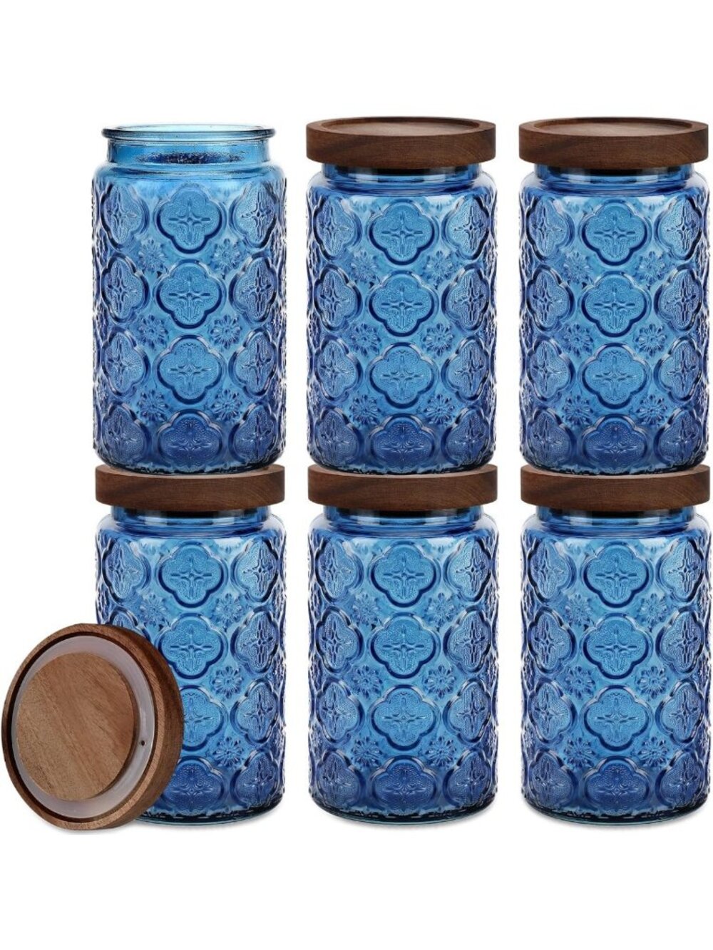 Set of 6 Vintage Glass Jars with Wood Lids - Perfect for Home Decor & Storage